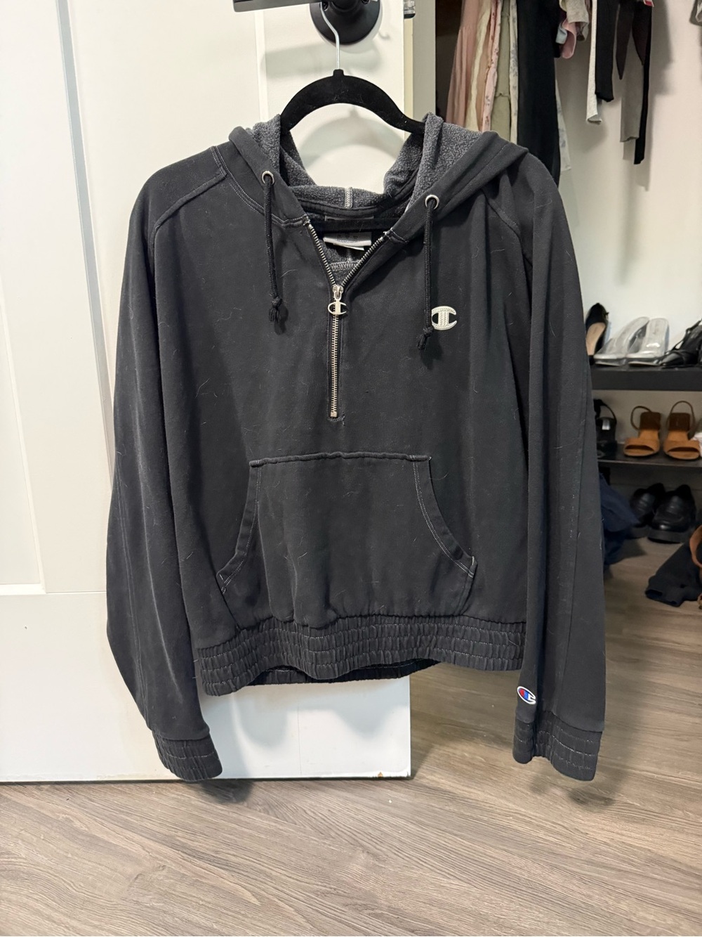 Champion Vintage Black Half-Zip Hoodie Sweater